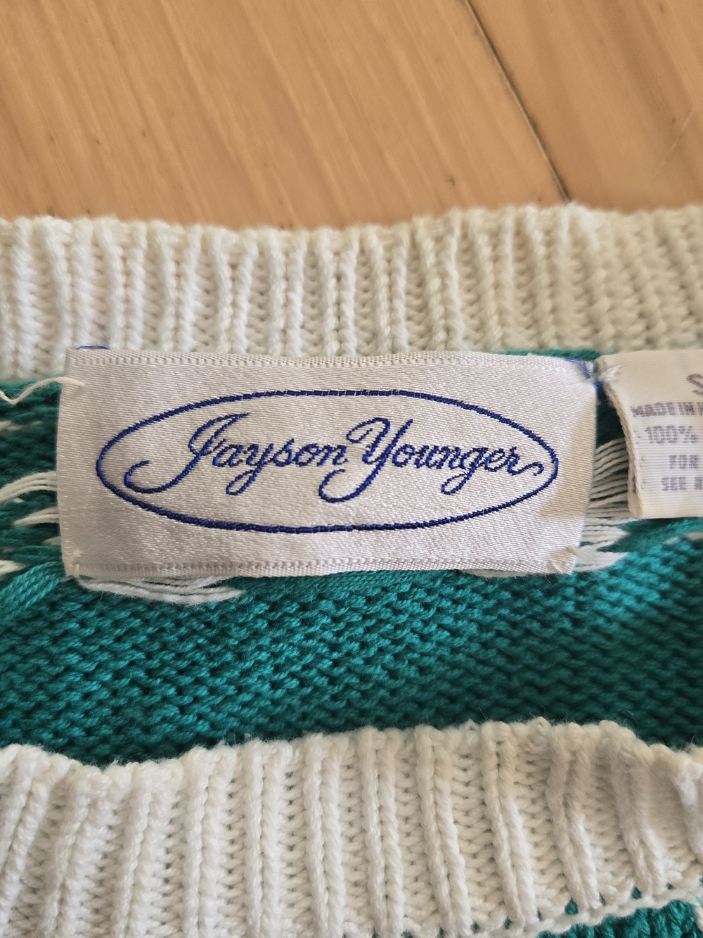 80/90s Jayson Younger Teal Knit Sweater with White Pattern - Picture 5 of 7